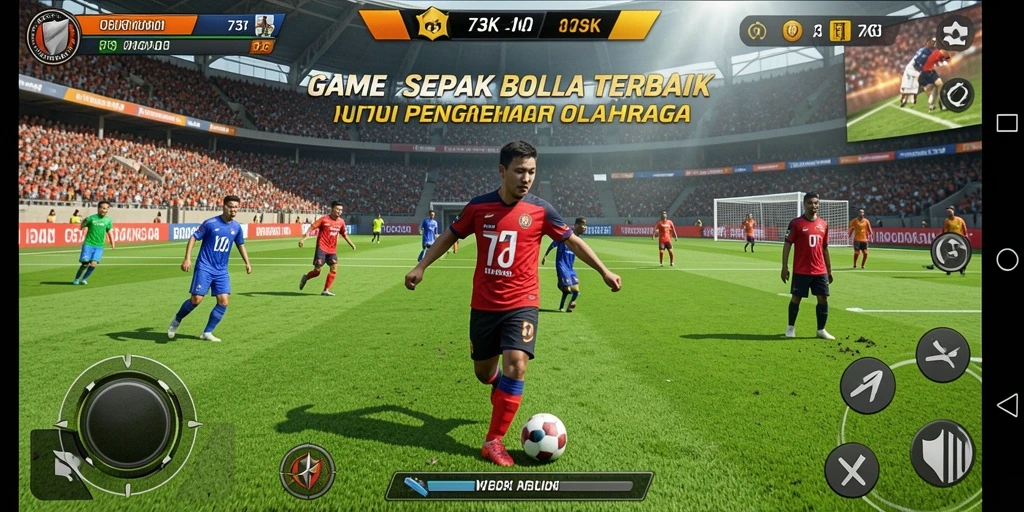 Screenshot utama 73K menampilkan aksi sepak bola yang intens dan grafis yang memukau.
