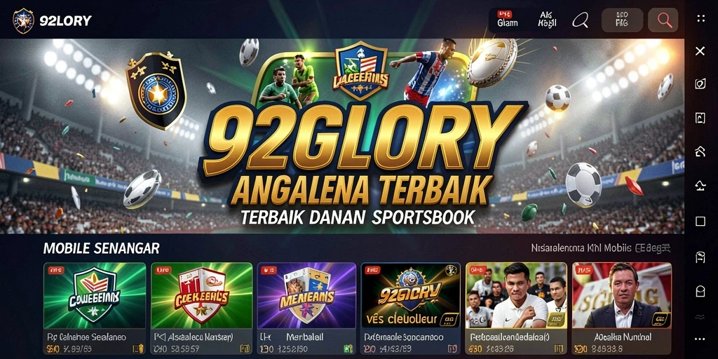 Tampilan utama aplikasi 92GLORY dengan berbagai pilihan taruhan olahraga.