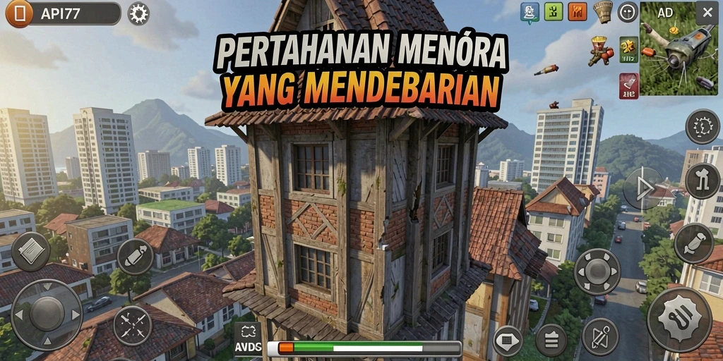 Screenshot gameplay menakjubkan dari API77 Tower Defense.