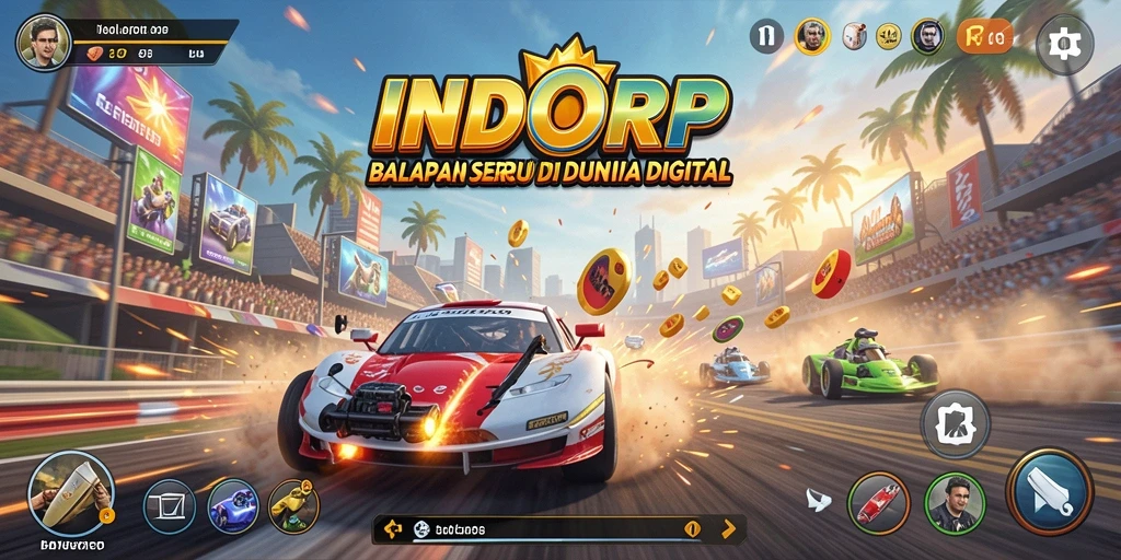 Tampilan gameplay <strong>INDORP</strong> yang mendebarkan dengan berbagai mobil balap.