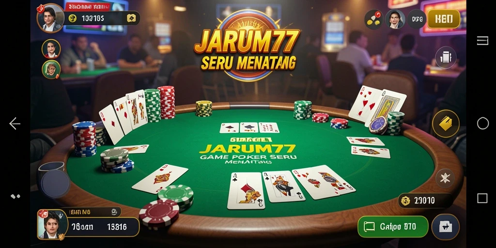 Screenshot gameplay JARUM77 menampilkan pemain yang sedang beraksi dalam permainan poker.