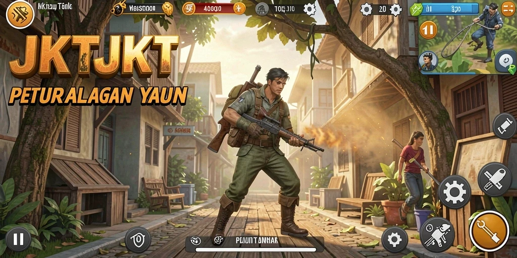 Screenshot gameplay JKTJKT yang menampilkan aksi petualangan mendebarkan.