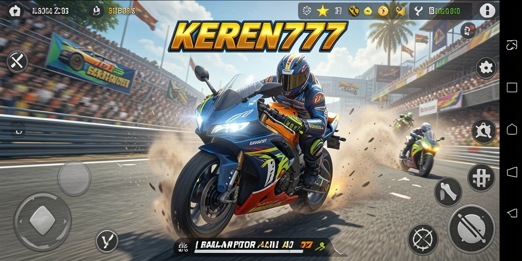 Screenshot KEREN777 menampilkan balapan motor yang intens dan grafis luar biasa.