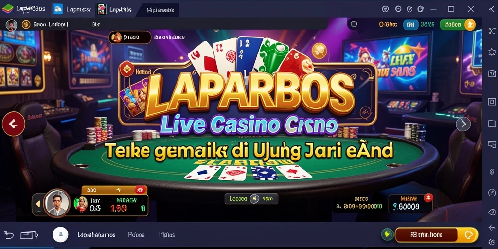 Screenshot utama LAPARBOS menampilkan dealer langsung dan permainan kasino yang mendebarkan.