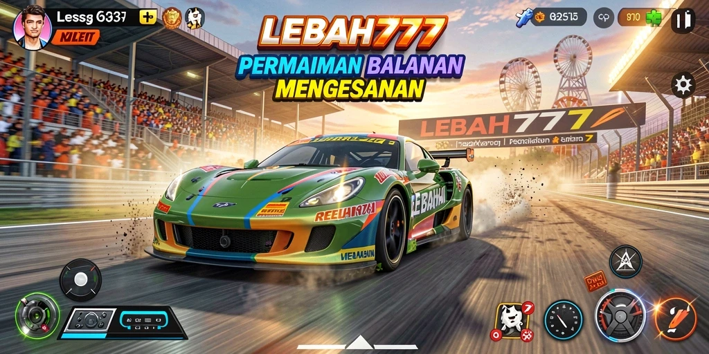 Screenshot utama LEBAH777 menampilkan aksi balapan yang mendebarkan.