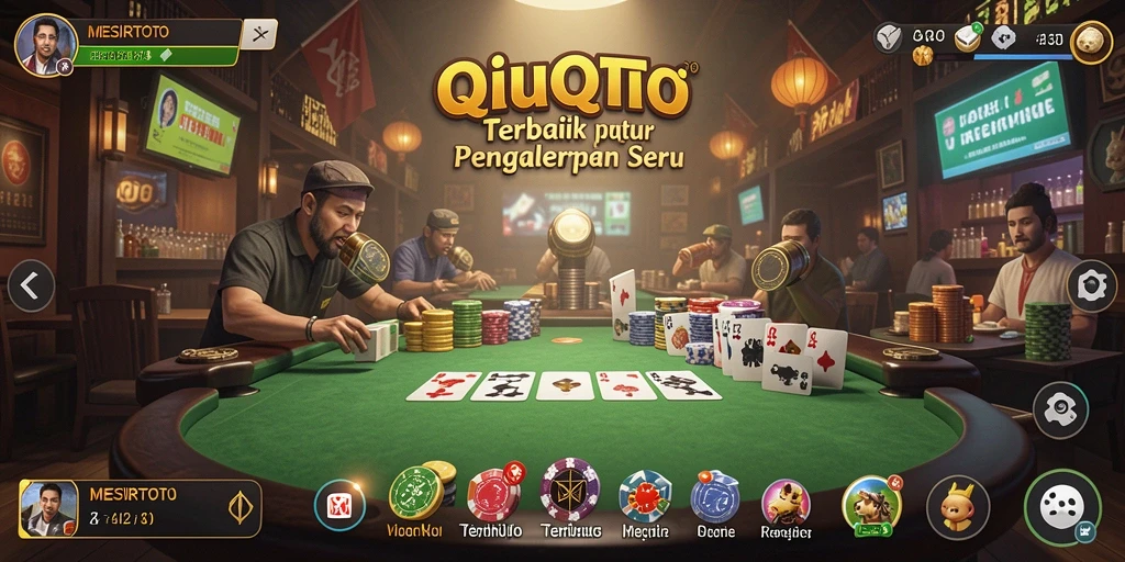 Screenshot permainan QiuQiu menunjukkan aksi seru di meja permainan.