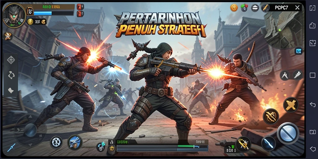 Tampilan gameplay PCPC7 dengan karakter bertarung seru.