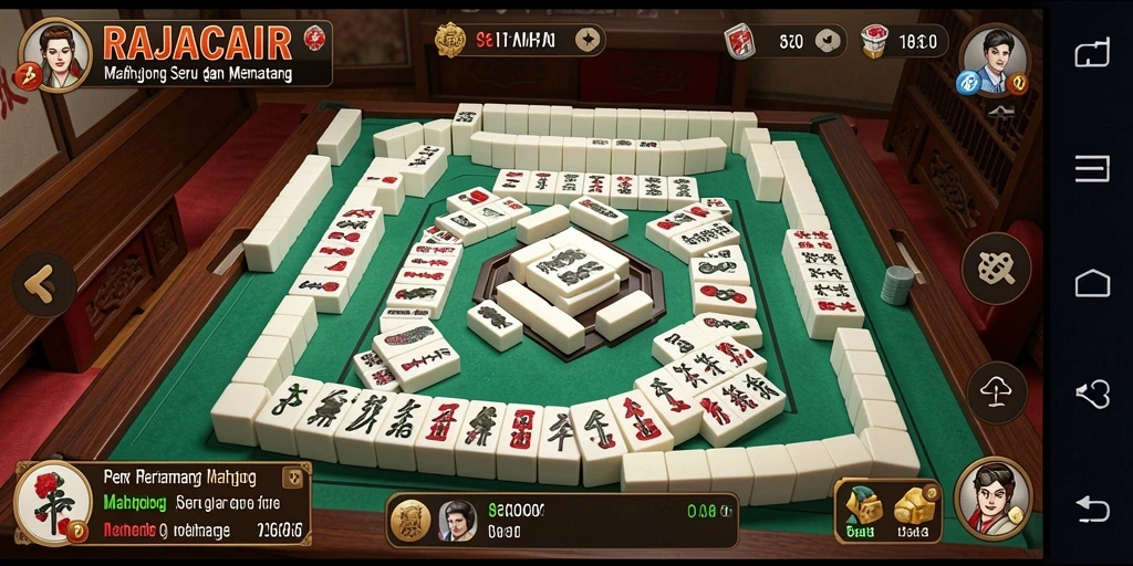 Tangkapan layar utama gameplay RAJACAIR yang menampilkan suasana Mahjong.