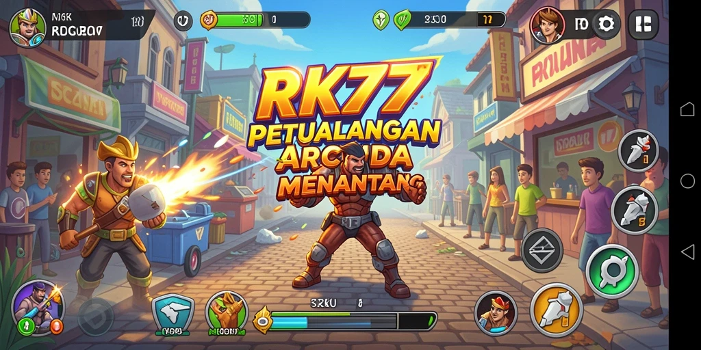 Tampilan gameplay RK77 penuh warna dan tantangan.