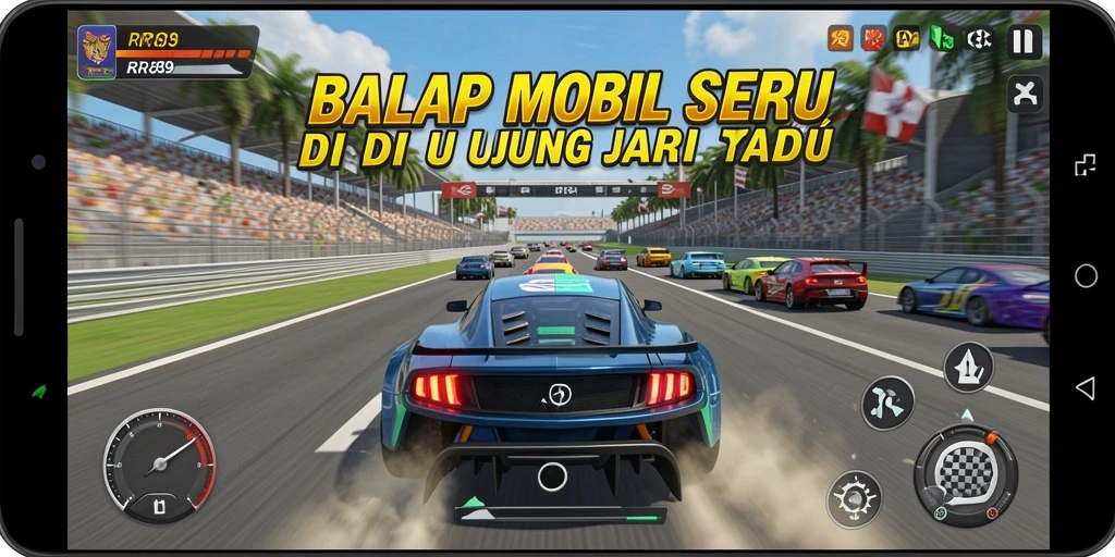 Tampilan gameplay menarik di RR89 dengan balapan yang seru.