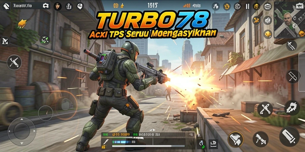 Screenshot menunjukkan pertempuran intens dalam game TPS TURBO78.