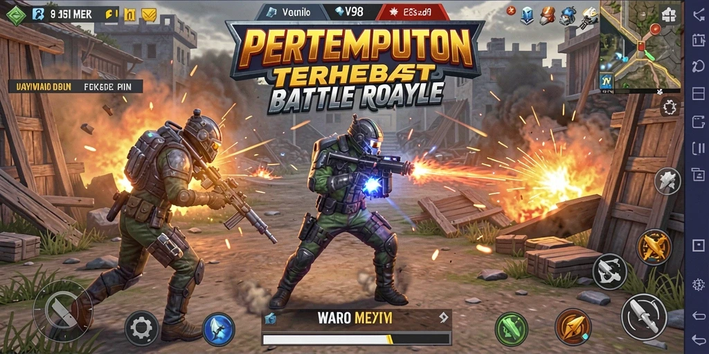 Tangkapan layar dari gameplay intens V98 dalam Battle Royale.